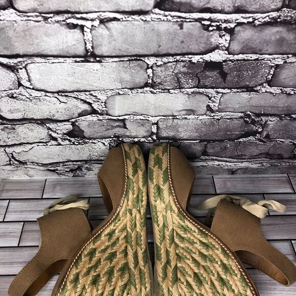 Tory Burch Brown Canvas Textile Green Tan Espadrilles Wedge Women Sz 10M US/41EU - Picture 13 of 16